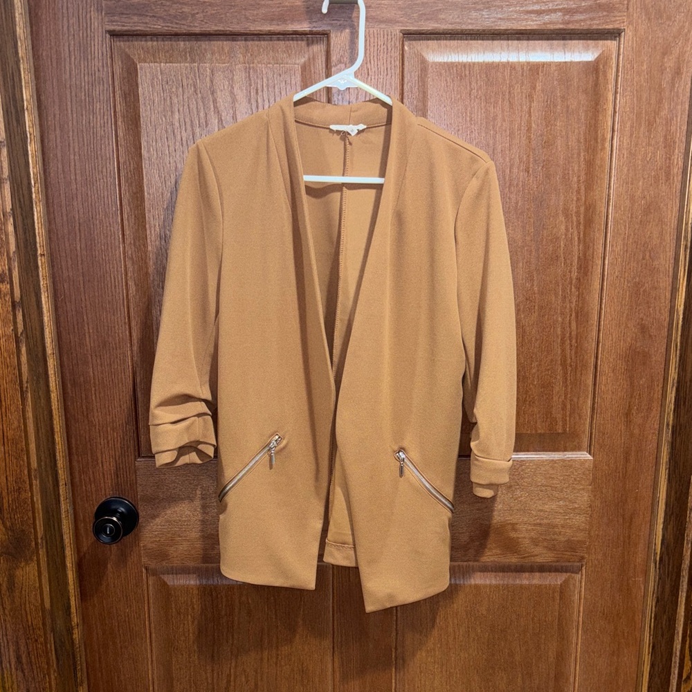 Maurices Camel Open-Front Blazer with Zip Pockets